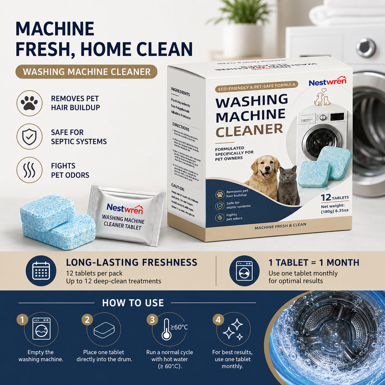 NESTWREN Washing Machine Cleaner Tablets